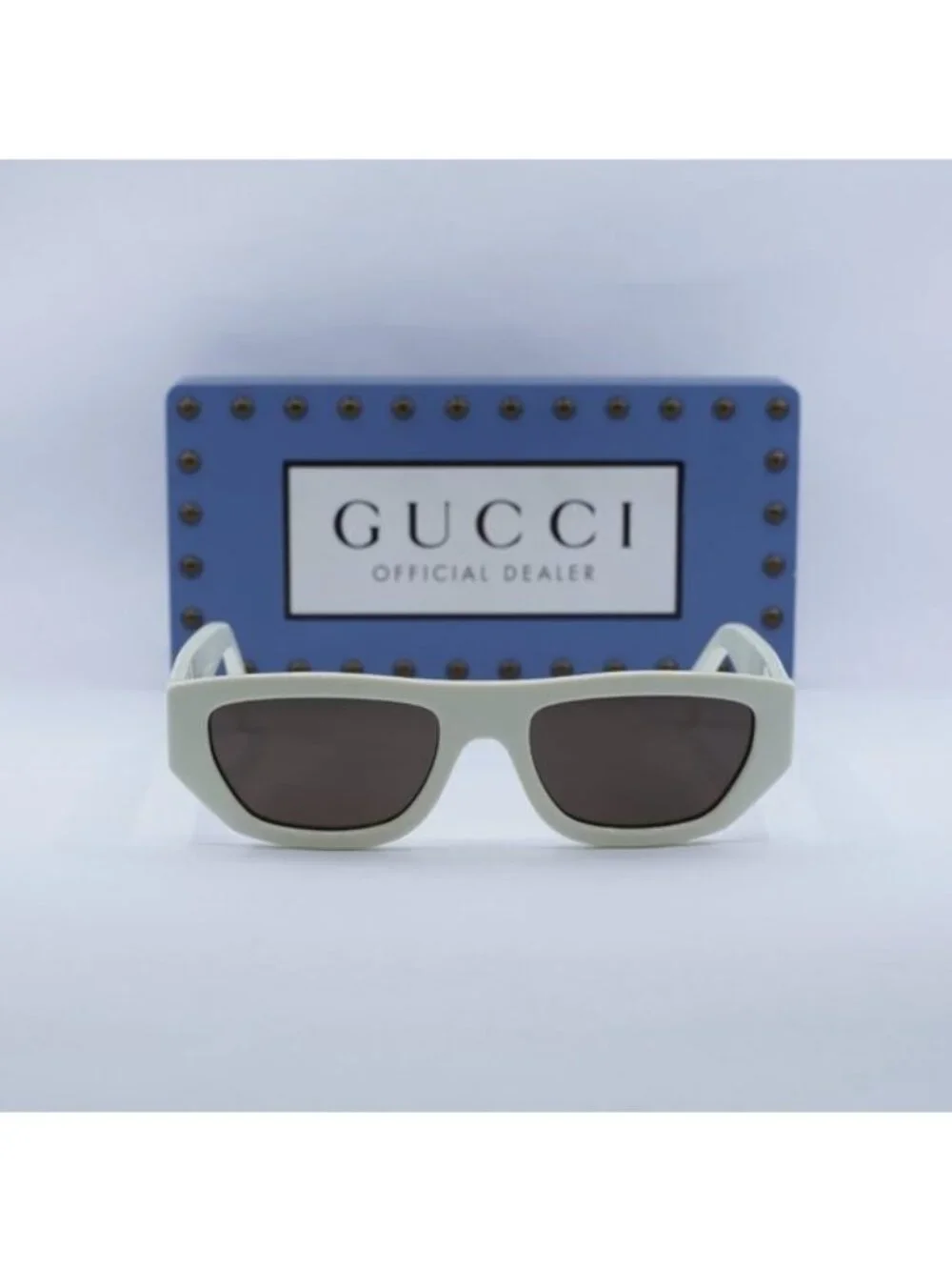 Gucci GG1134S 003 Rectangle Sunglasses - Ivory/Brown